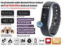 newgen medicals Bluetooth-4.0-Fitness-Armband FBT-55.w mit Nachrichten-Anzeige; Fitness-Armbänder mit Herzfrequenz-Messung und GPS-Streckenaufzeichnung Fitness-Armbänder mit Herzfrequenz-Messung und GPS-Streckenaufzeichnung 