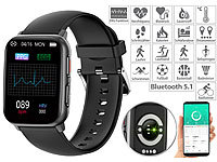 newgen medicals Fitness-Smartwatch, Blutdruck-, EKG und SpO2-Anzeige, Bluetooth, IP68; Fitness-Armbänder mit Blutdruck-Anzeige und EKG-Aufzeichnung Fitness-Armbänder mit Blutdruck-Anzeige und EKG-Aufzeichnung Fitness-Armbänder mit Blutdruck-Anzeige und EKG-Aufzeichnung Fitness-Armbänder mit Blutdruck-Anzeige und EKG-Aufzeichnung 